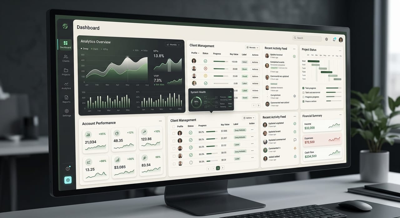 Internal web app dashboard showing business metrics and operational data